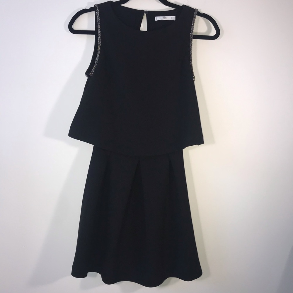 MNG Beaded Neckline Black Dress w/ Pockets LBD